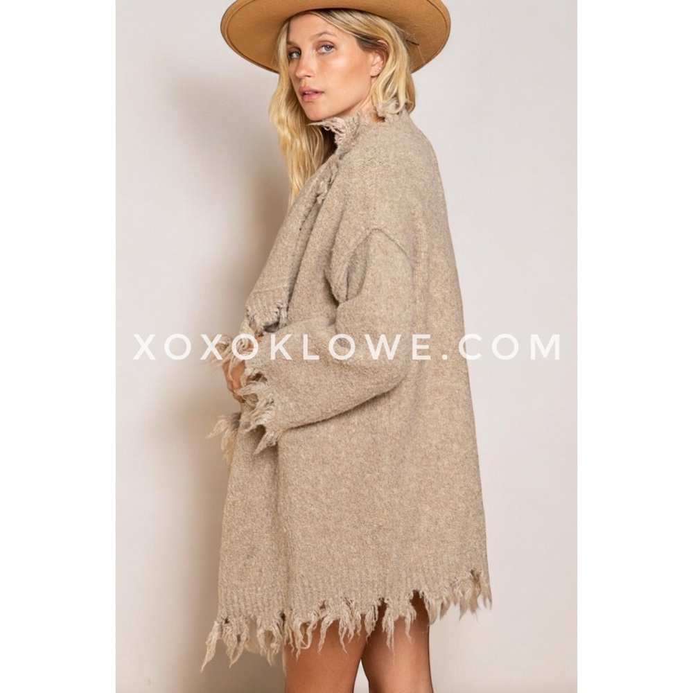 POL Taupe Tattered Waterfall Blanket Cardigan Relaxed Fit - Picture 4 of 6